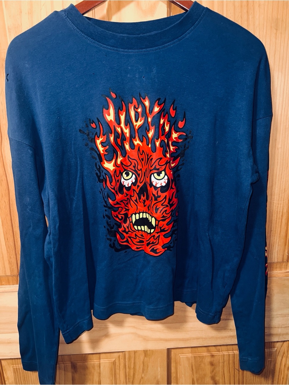 Empyre Blue Long Sleeve Tee with Red Flame Accent
